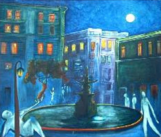 Plaza Echaurren, Valparaiso Oil Canvas Figure Painting