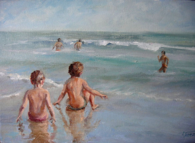 Niños en la orilla Oil Canvas Marine Painting