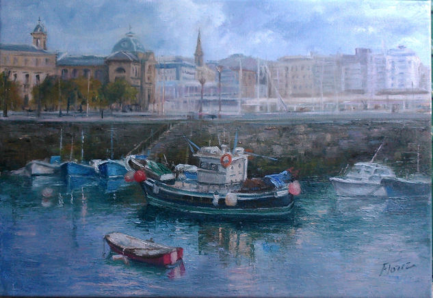 Puerto de San Sebastián Oil Canvas Marine Painting