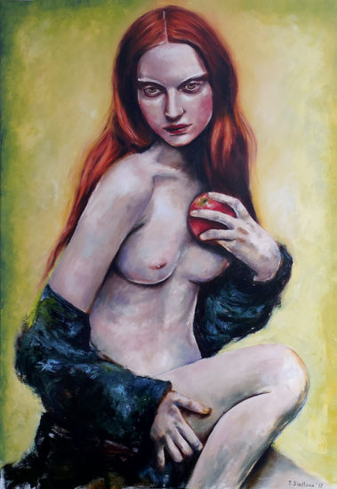 Eva. Temptation. I've a secret." Oil Canvas Portrait