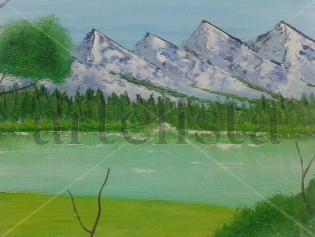 Lago y montaña Oil Card Landscaping