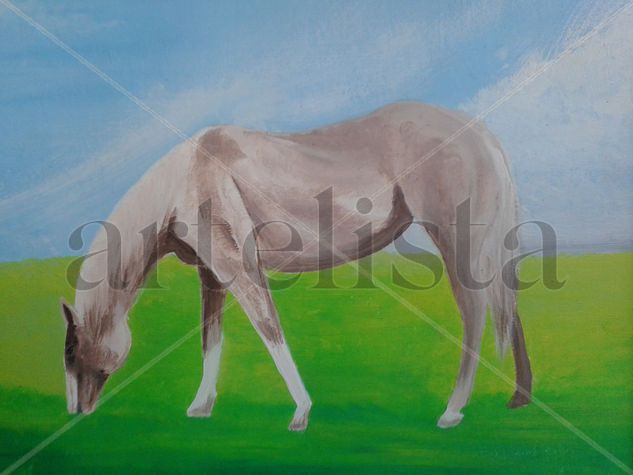 Caballo pastando Oil Card Landscaping