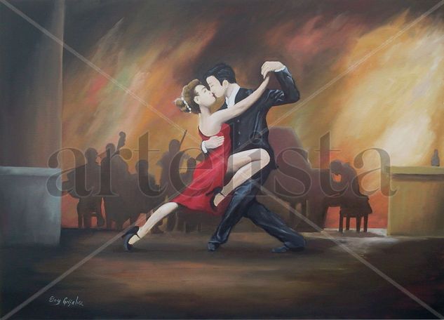 Tango y Beso Oil Textile Figure Painting