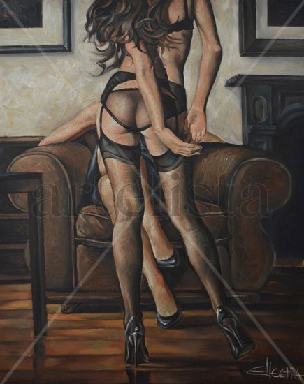 Sin City VI - Original Oil Painting by Donka Nucheva Ellectra Oil Canvas Nude Paintings