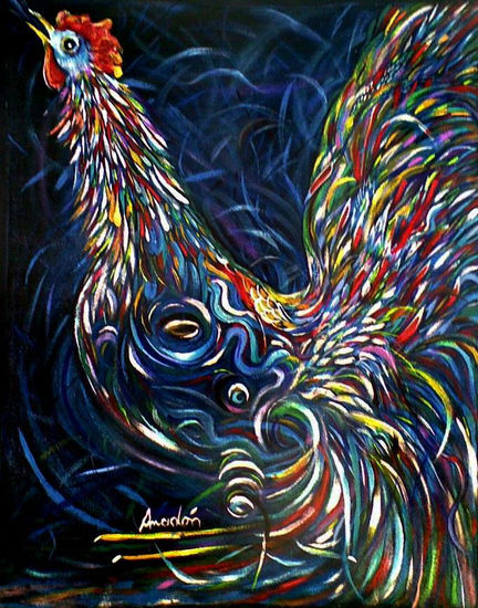 El Gallo Azul # 2. SOLD / VENDIDA Oil Canvas Animals