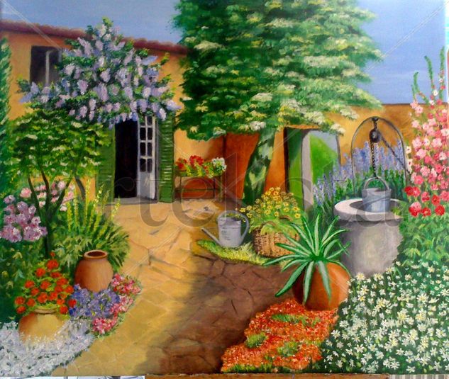 a la sombra del patio Oil Canvas Landscaping