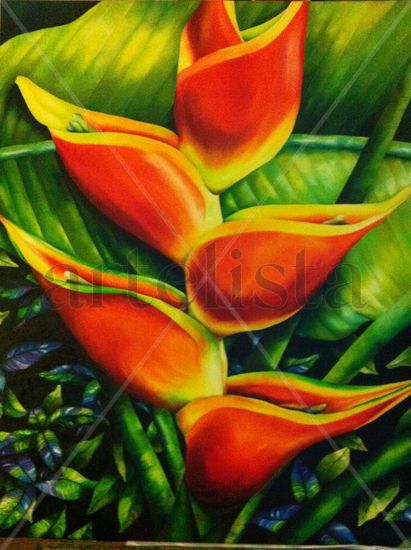 Aves del Paraiso Oil Canvas Floral Painting