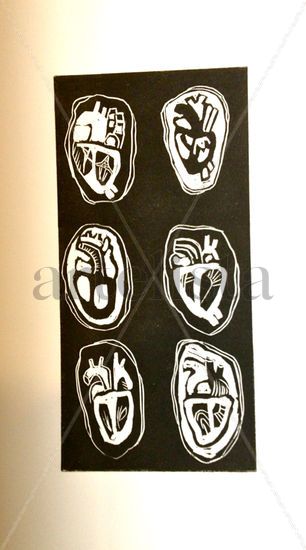 6 corazones Linocut