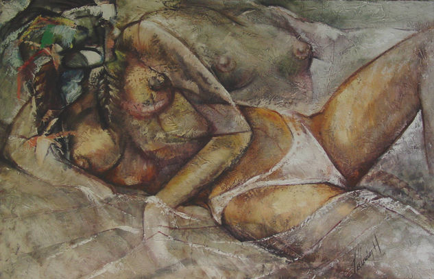 De la serie la flaca. Mixed media Canvas Nude Paintings