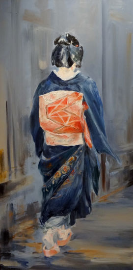 geisha caminando Óleo Lienzo Figura