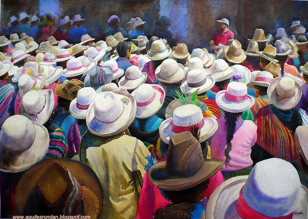 Sombreros de Sihuas. Ancash, Peru Acuarela Cartulina Retrato