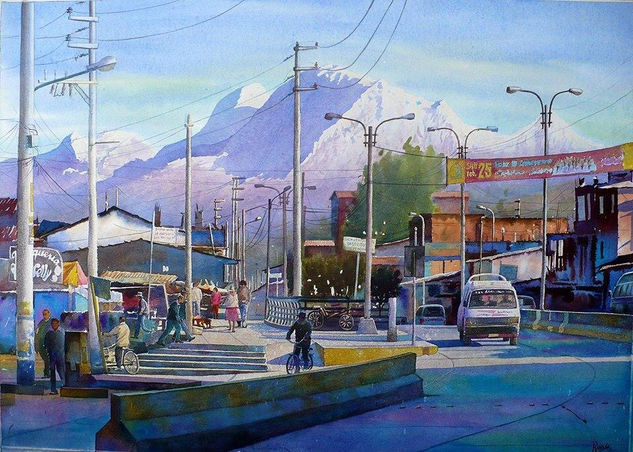 Huaraz 7:00 a.m Watercolour Card Landscaping