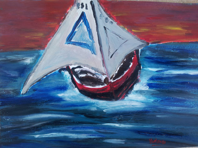 Anocheciendo en alta mar Acrylic Card Marine Painting