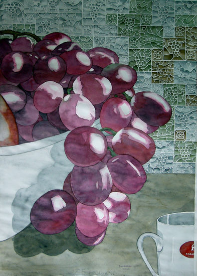 Uvas y papel tapiz Watercolour Paper Still Life Paintings