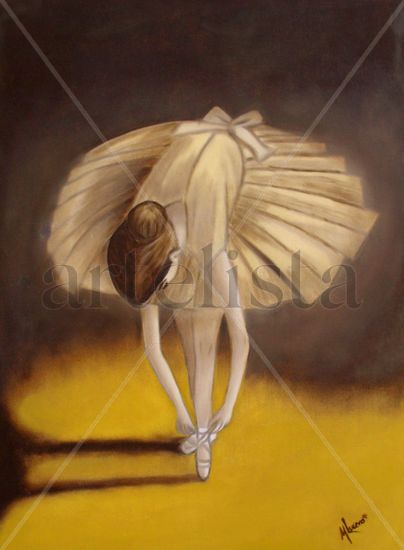 Niña preparandose para curso de ballet Oil Canvas Figure Painting