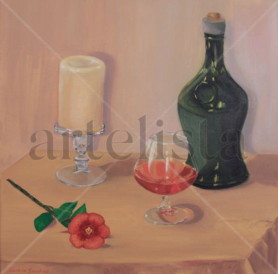 Bodegón con botella cóncava Oil Canvas Still Life Paintings