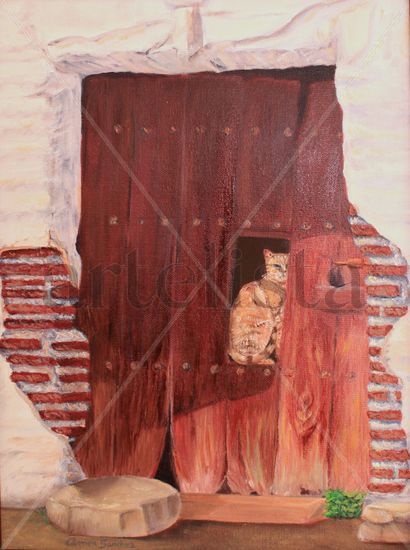 Gato tuerto sobre puerta, Itrabo Oil Paper Landscaping