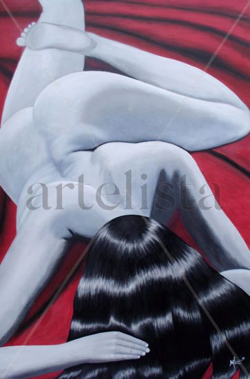 Entre sabanas rojas Oil Canvas Nude Paintings