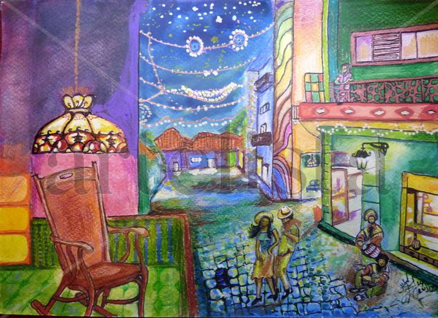 Noche en la Habana Media Mixta Cartulina Paisaje