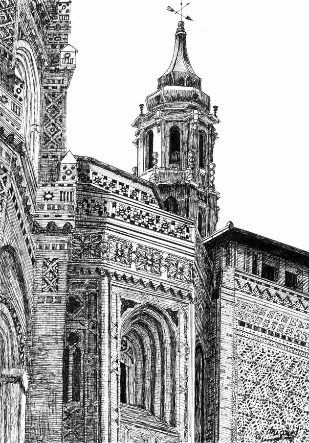 Detalle del cimborrio y pared norte de La Seo