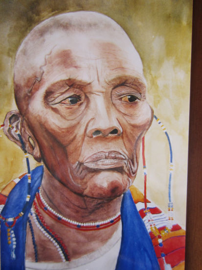 anciana masai Watercolour Paper Portrait