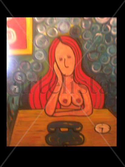 Lonely with phone Oil Panel Nude Paintings