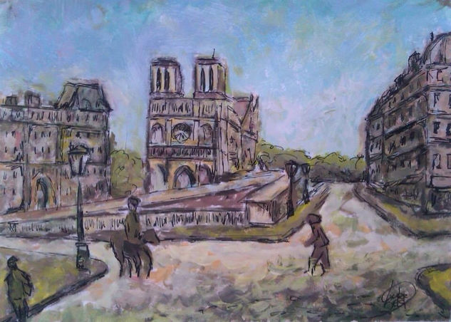 Notre Dame, 1900 Gouache Cartulina Paisaje