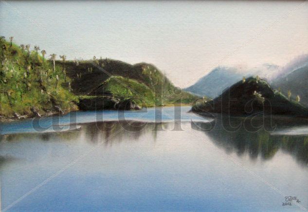 Laguna de Monte Bello, Chiapas Pastel Papel Paisaje