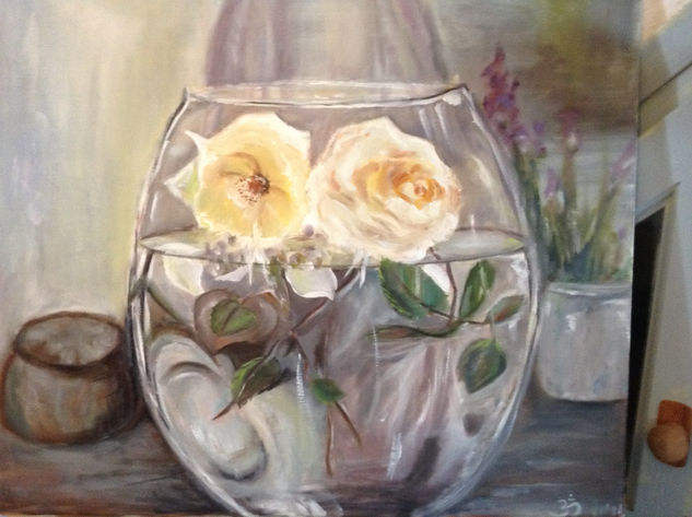 weisse Rosen Oil Canvas Floral Painting