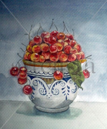 bote de cerezas Watercolour Paper Still Life Paintings