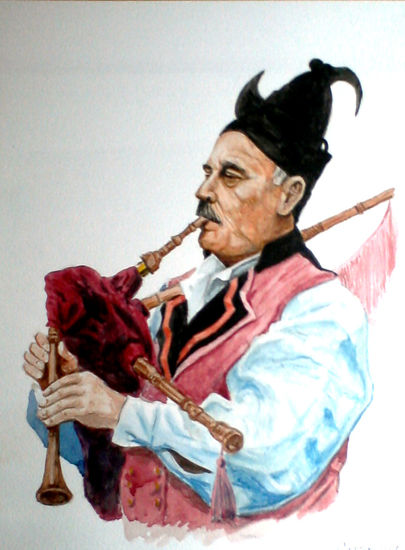 tio con gaita Watercolour Paper Figure Painting