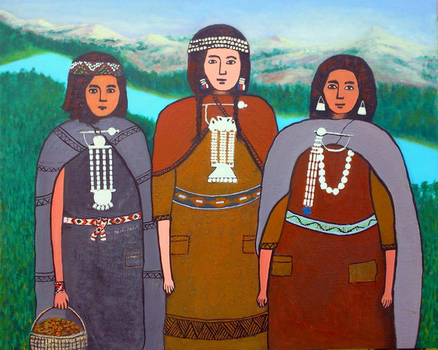 mujeres mapuches Óleo Tabla Figura