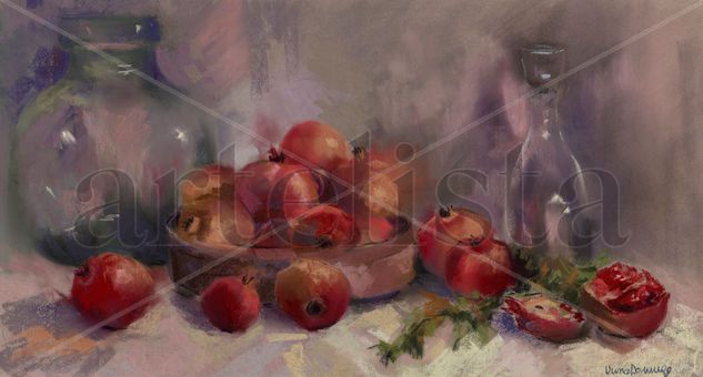 Una pila de magranes Pastel Paper Still Life Paintings