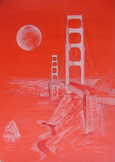 golden gate rojo Lápiz (a color) Papel Paisaje