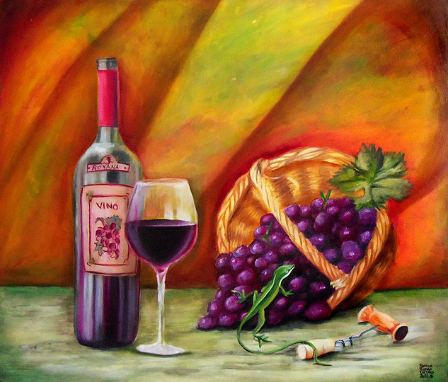 Vino de mi hermana Oil Panel Still Life Paintings