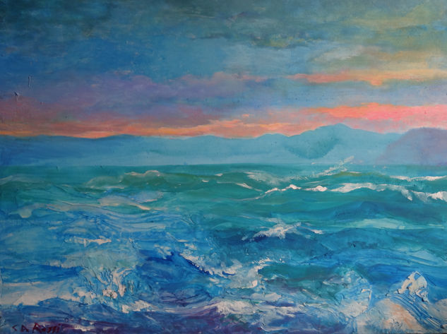 Paisaje marino al atardecer Mixed media Canvas Marine Painting