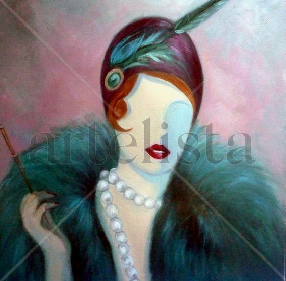 Flapper 13 Oil Canvas Figure Painting