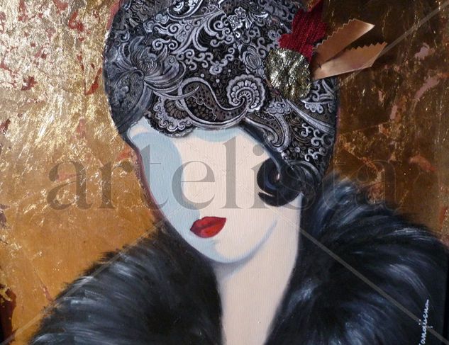 Flapper 16 Mixed media Canvas Figure Painting