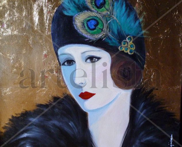 Flapper 17 Mixed media Canvas Figure Painting