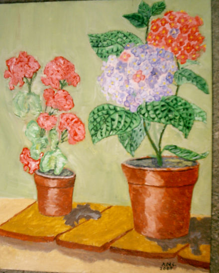 flores en el patio Oil Canvas