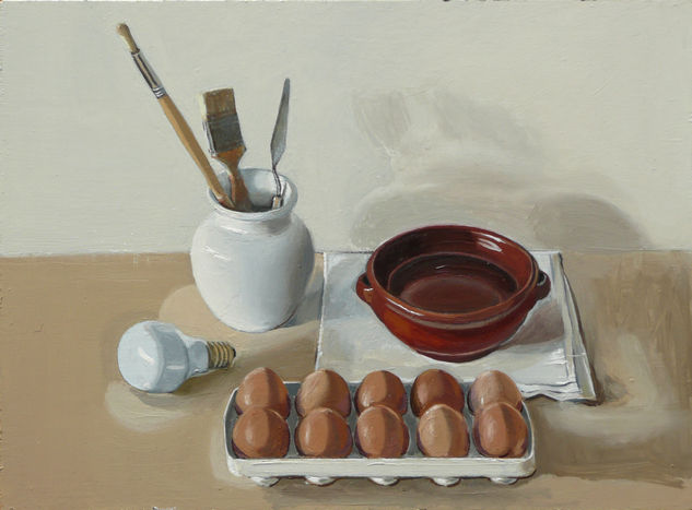 Bodegón con bombilla Oil Panel Still Life Paintings