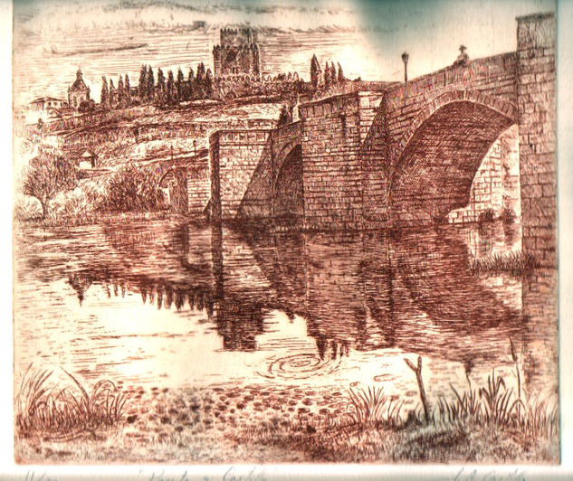 "Puente y Castillo, Ciudad Rodrigo" Aguafuerte