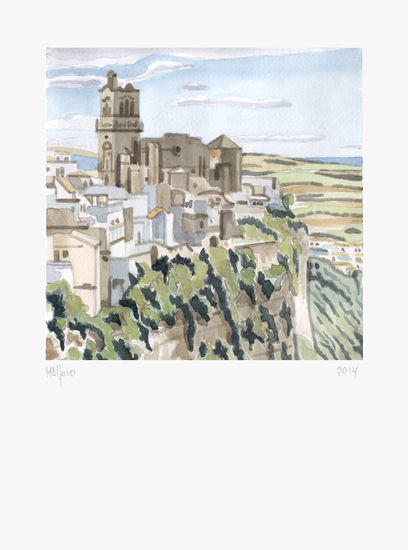 "Vista de Arcos" (Cádiz) Acuarela Papel Paisaje