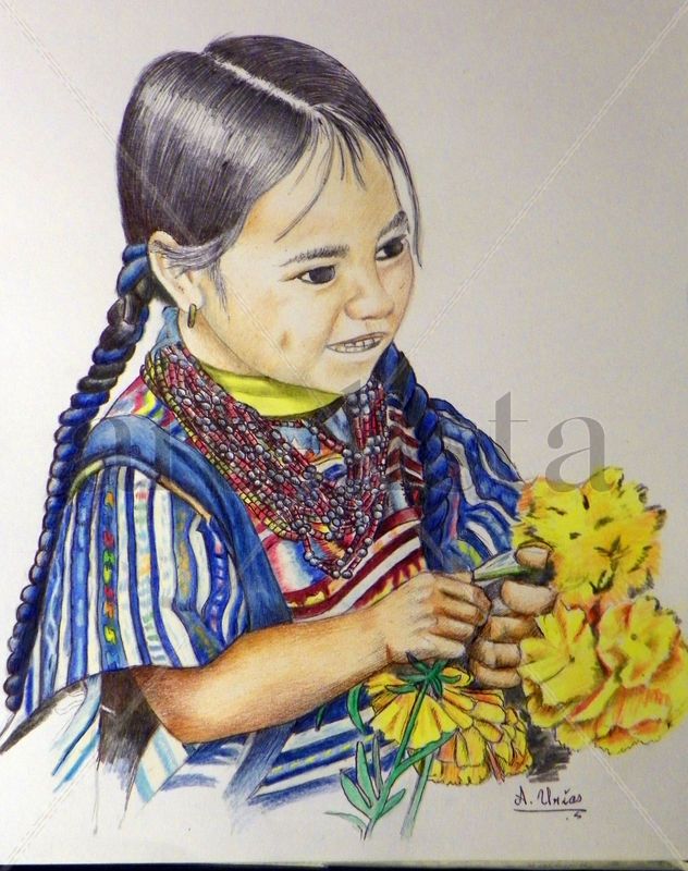niña con flores amarillas