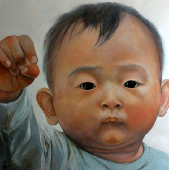 Taiwanese baby Óleo Tabla Retrato