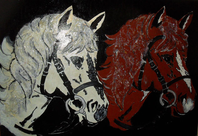 Los caballos 1 en relieve Acrylic Canvas Animals