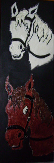 los caballos 2 en relieve Acrylic Canvas Animals