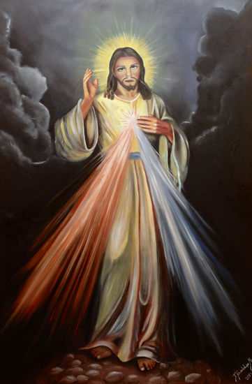 SEÑOR DE LA MISERICORDIA Oil Textile Figure Painting