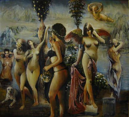 Las Ninfeas del Bosque Oil Panel Nude Paintings