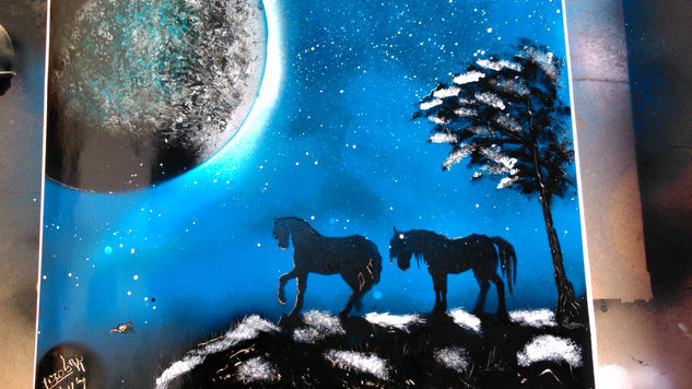 caballos y luna Otros Cartulina Paisaje